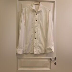 MORANDO BOCI SIZE L Italian Slim Fit White Cotton Dress Shirt
